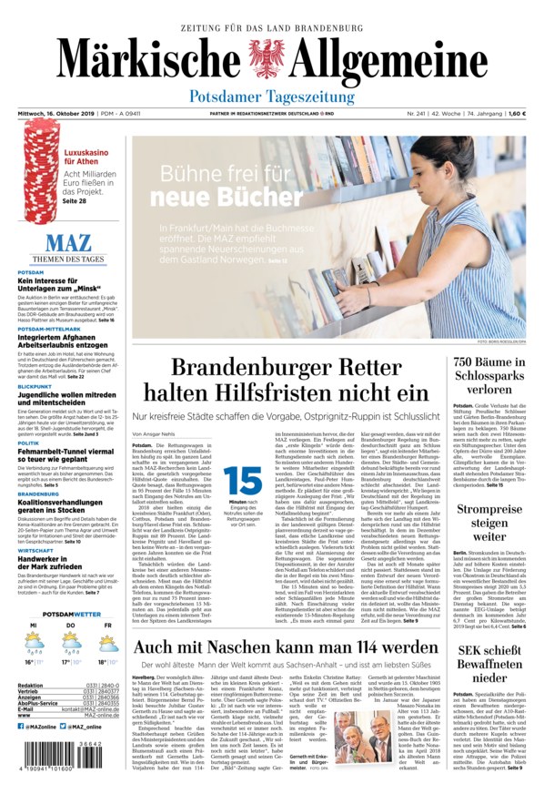 Märkische Allgemeine vom 16.10.2019 – als ePaper im iKiosk lesen