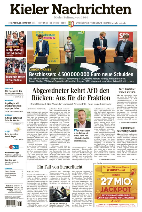 Kieler Nachrichten Vom 26.09.2020 – Als EPaper Im IKiosk Lesen