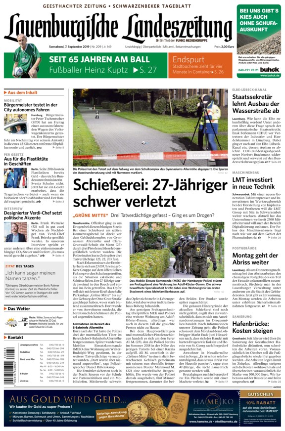 LAUENBURGISCHE LANDESZEITUNG Vom 07.09.2019 – Als EPaper Im IKiosk Lesen