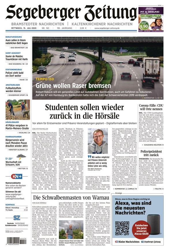 Segeberger Zeitung vom 15.07.2020 als ePaper im iKiosk lesen