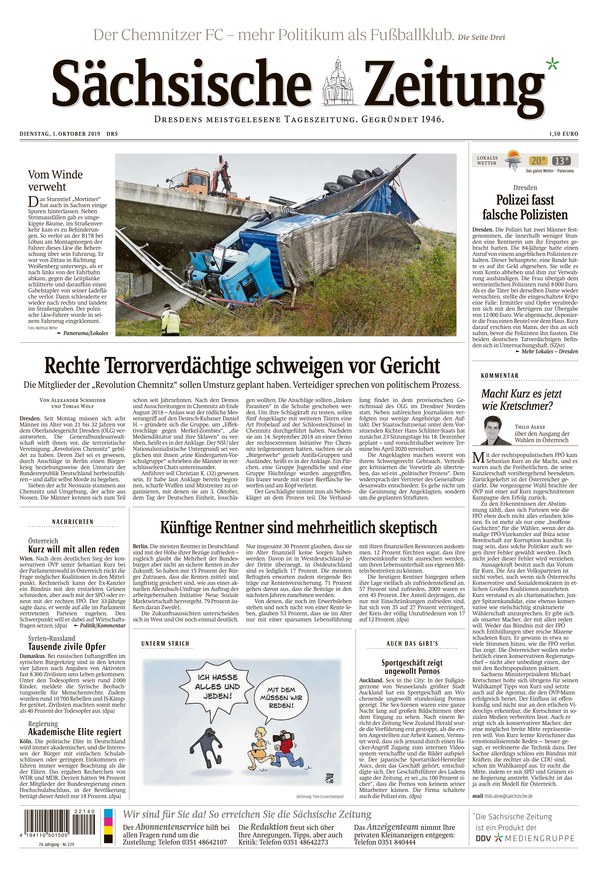 Sächsische Zeitung Dresden Vom 01.10.2019 – Als EPaper Im IKiosk Lesen